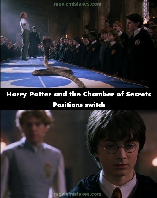 Phim Harry Potter and the Chamber of Secrets, Lockhart đứng trước mặt Harry để huyễn hoặc về con rắn, nhưng ở cảnh con rắn nằm hoàn toàn dưới đất, Lockhart lại đứng ở rất xa đằng sau Harry
